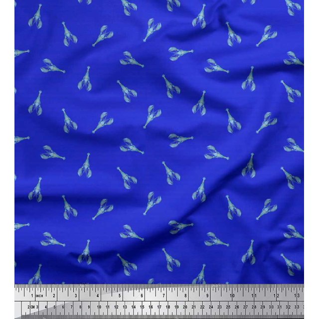 Soimoi Blue Poly Georgette Fabric Sea Prawns Ocean Print Sewing Fabric Yard 52 Inch Wide