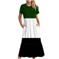 thumbnail image 1 of Tumotour Robe d'Été pour Femmes, Imprimée, Ample, Décontractée, à Manches Courtes, Col Ras du Cou, Ligne A, Évasée, Fluide, à Étages, Chemise, Maxi, Plage, Longue, 2025, Tenues Tendance avec Poches, 1 of 4