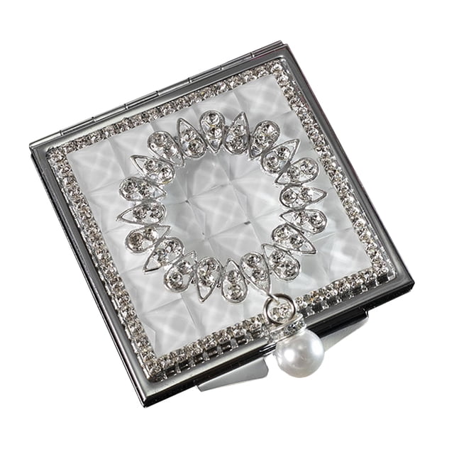 icolorfuled 1PC Small Square Metal Mirror Pearl Pendant Makeup Mirror Double-sided Mirror