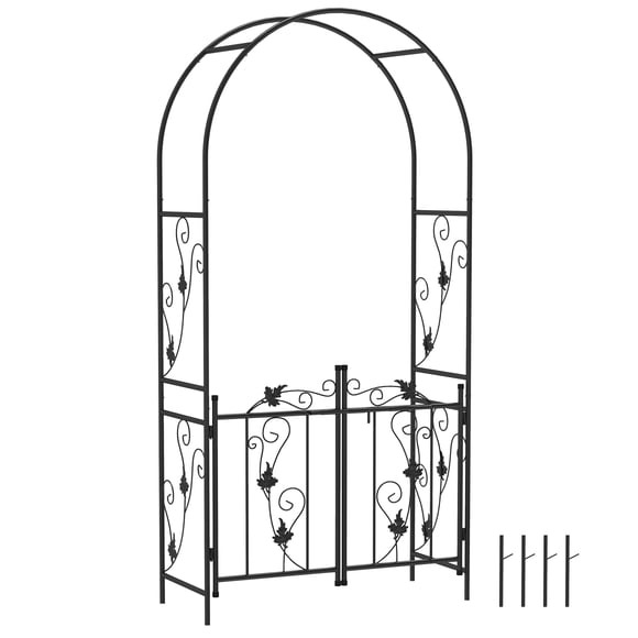 Outsunny 7ft Steel Garden Arch with Double Gate, Garden Arbor Trellis Black