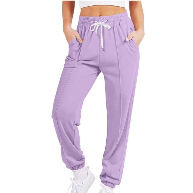 Posijego Women's Running Jogger Drawstring Elastic Waist Sweat Pants Solid Color Casual Athletic Pants