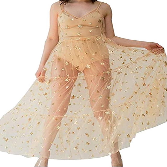 Jupe en Maille Transparente Taille Haute pour Femmes, Tenue de Plage, Jupe Maxi Plissée