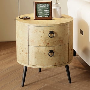 AKDSteel Rustique rond table de nuit avec 2 Des tiroirs, 300 lbs Table de table, Table de chevet en bois, Table d'extrémité du milieu de la maison avec pieds en métal pour chambre/salle de séjour