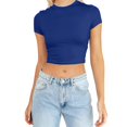 thumbnail image 1 of JIRNDf Hauts pour Femmes T-Shirts d'Été Tendance Mode Manches Courtes Mignon Court Basique Col Rond Coupe Ajustée Blouse pour Femmes Tunique Décontractée Hauts Bleu Foncé m, 1 of 5