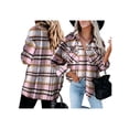 thumbnail image 4 of Women's Oversized Plaid Button Down Shirt Shacket Jacket Long Sleeve Casual Fall Outwear with Pockets, 4 of 5