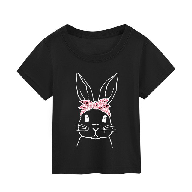 MIASHUI T-Shirt à Manches Courtes pour Tout-Petits, Imprimé Lapin de Pâques, Noir, 3-4 Ans