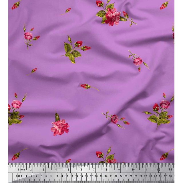 Soimoi Georgette Viscose Fabric Leaves & Carnation Floral Print Fabric by Yard 42 Inch Wide