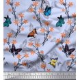 thumbnail image 1 of Soimoi Blue polyester Crepe Fabric Flower & Butterfly Decor Fabric Printed BTY 52 Inch Wide, 1 of 5