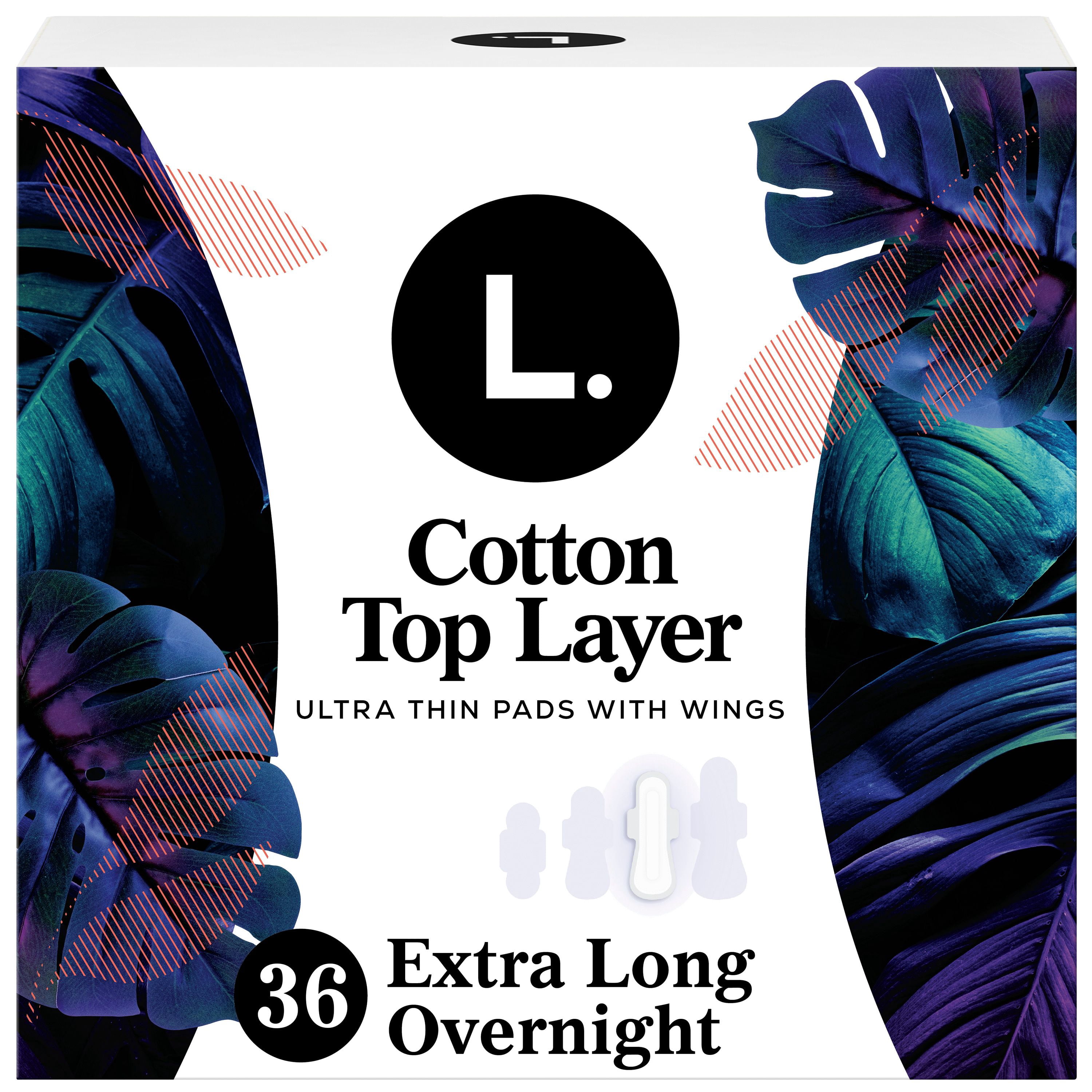 L. Serviettes Ultra-Minces pour Femmes, Voile Supérieur en Coton Biologique, Absorption de Nuit, Serviettes Menstruelles avec Ailes 36 Unités