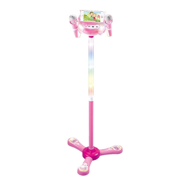 Kids Karaoke Machine, Microphones Stand Set, Portable, LED Lights, Adjustable Height, Handle, Singing Toy, Educational, Birthday Gift