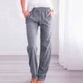 thumbnail image 2 of Timegard Womens Cotton Linen Pants Elastic Waisted Drawstring Straight Leg Solid Color Casual Pants, 2 of 6