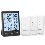 Geevon Thermomètre intérieur extérieur sans fil, grand LCD Affichage de l'écran d'humidité du thermomètre numérique avec 3 Capteurs à distance et rétroéclairage, alimenté par batterie (noir avec rétroéclairage)