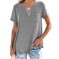 thumbnail image 3 of MAWCLOS Ladies T Shirt Solid Color Tops V Neck Tee Comfy Street Short Sleeve Blouse Gray 3XL, 3 of 7