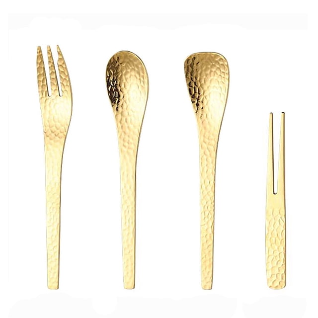 EGNMCR Hammer Cutlery Set, 4-piece Stainless Steel Cutlery Set, Metal Cutlery Set Including Dessert Coffee Stirring Spoon, Spoon, Fruit Dessert Fork Metal tableware