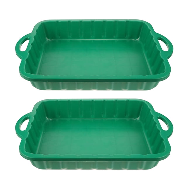 PAMINGONO 2Pcs Heavy Duty Green Plastic Oil Drip Pans for Automotive Oil Collection and Maintenance