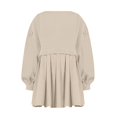 thumbnail image 4 of Womens Oversized Sweatshirt Dress Long Flowy Patchwork Pullover Tops Cute Drop Shoulder Sweatshirts Fall Long Sleeve Mini Dress Teen Girls Crewneck Solid Tunic Pleated Loose Clothing Beig, 4 of 6
