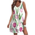 thumbnail image 2 of Ovzne Robes pour Femmes 2025 Robe d'Été Mode d'Été pour Femmes Poche Imprimé Sans Manches Robe à Col en V Robe de Vacances Imprimée Liquidation, 2 of 5