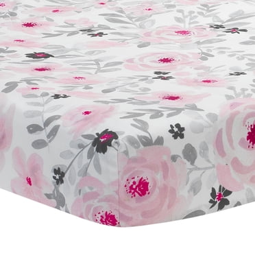Bedtime Originals Blossom Drap-Housse de Lit de Bébé Rose/gris à Motif Floral Aquarelle