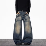 Jeans homme Classic Lavé Lavé Décontracté Pantalon à jambes larges avec Whisker et Slub Texture pour les vêtements occasionnels quotidiens