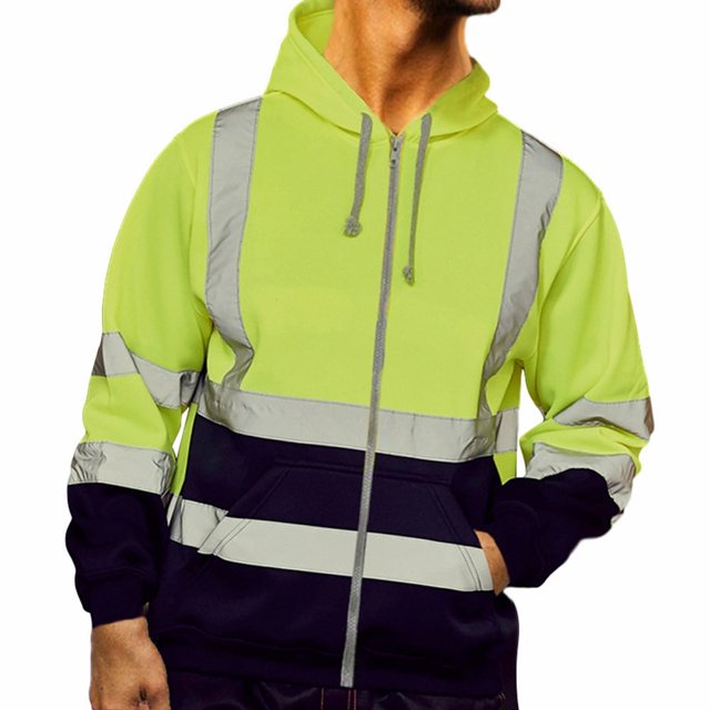 Manteau de Travail Unisexe Sécurité à Bande Réfléchissante Chandails à Capuchon Veste