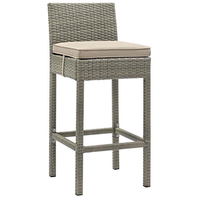 Modway Conduit 30"" Patio Bar Stool in Light Gray and Beige