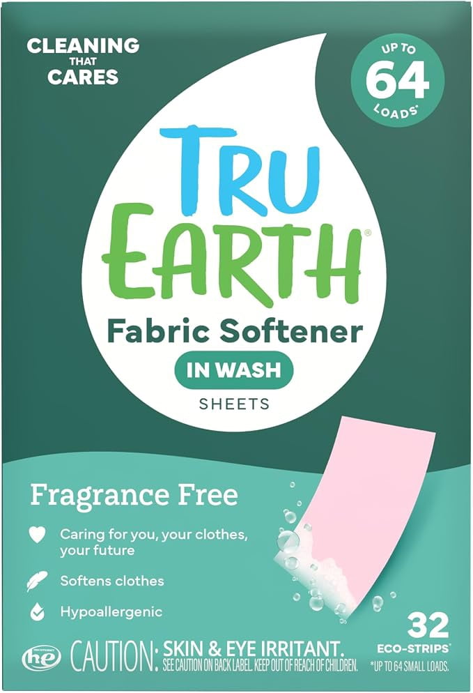 Tru Earth Fabric Softener Strips for Washing Machine, Alternative to Fabric Softener Liquid and Pods, Unscented Fragrance Free, Up to 64 Loads Per 32-Count