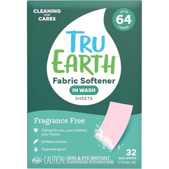 Tru Earth Fabric Softener Strips for Washing Machine, Alternative to Fabric Softener Liquid and Pods, Unscented Fragrance Free, Up to 64 Loads Per 32-Count