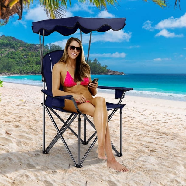 Gymax Folding Canopy Camping Chair Portable Beach Chair w