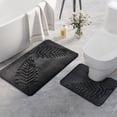 thumbnail image 2 of yulier Leaf Bathroom Rug Set 2 Piece, Soft Absorbent Bath Rug and U-Shaped Contour Toilet Rug, Non-Slip Bath Carpet, Washable Toilet Bath Mat, Dark Gray, 2 of 8