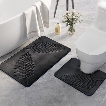 Fridja Summer Clearance Bathroom Rugs Sets 2 Piece Non Slip, Leaf Bath Mats for Bathroom Floor Set of 2, Ultra Soft and Quick Dry Bath Rugs, Machine Washable Rugs for Bathtub, Shower, Dark Gray