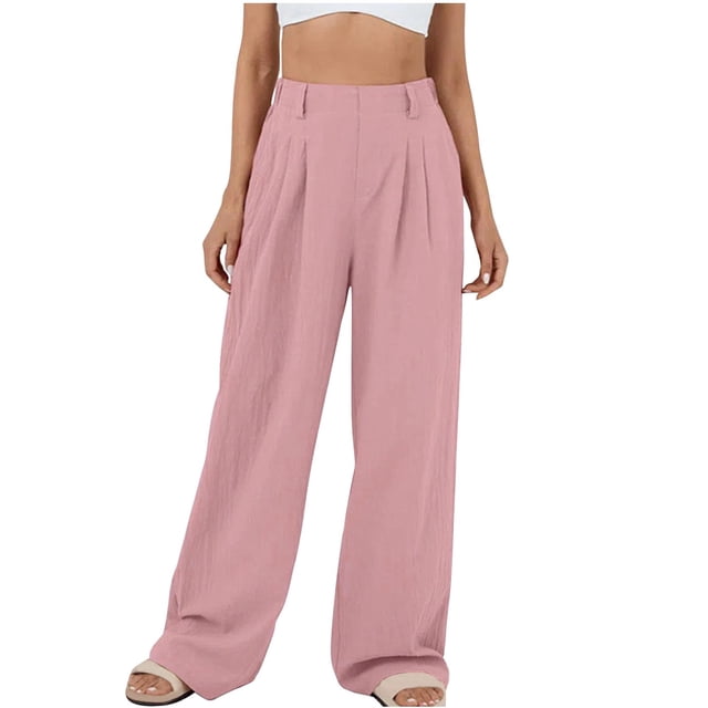VEKDONE Womens Linen Long Pants Pink S