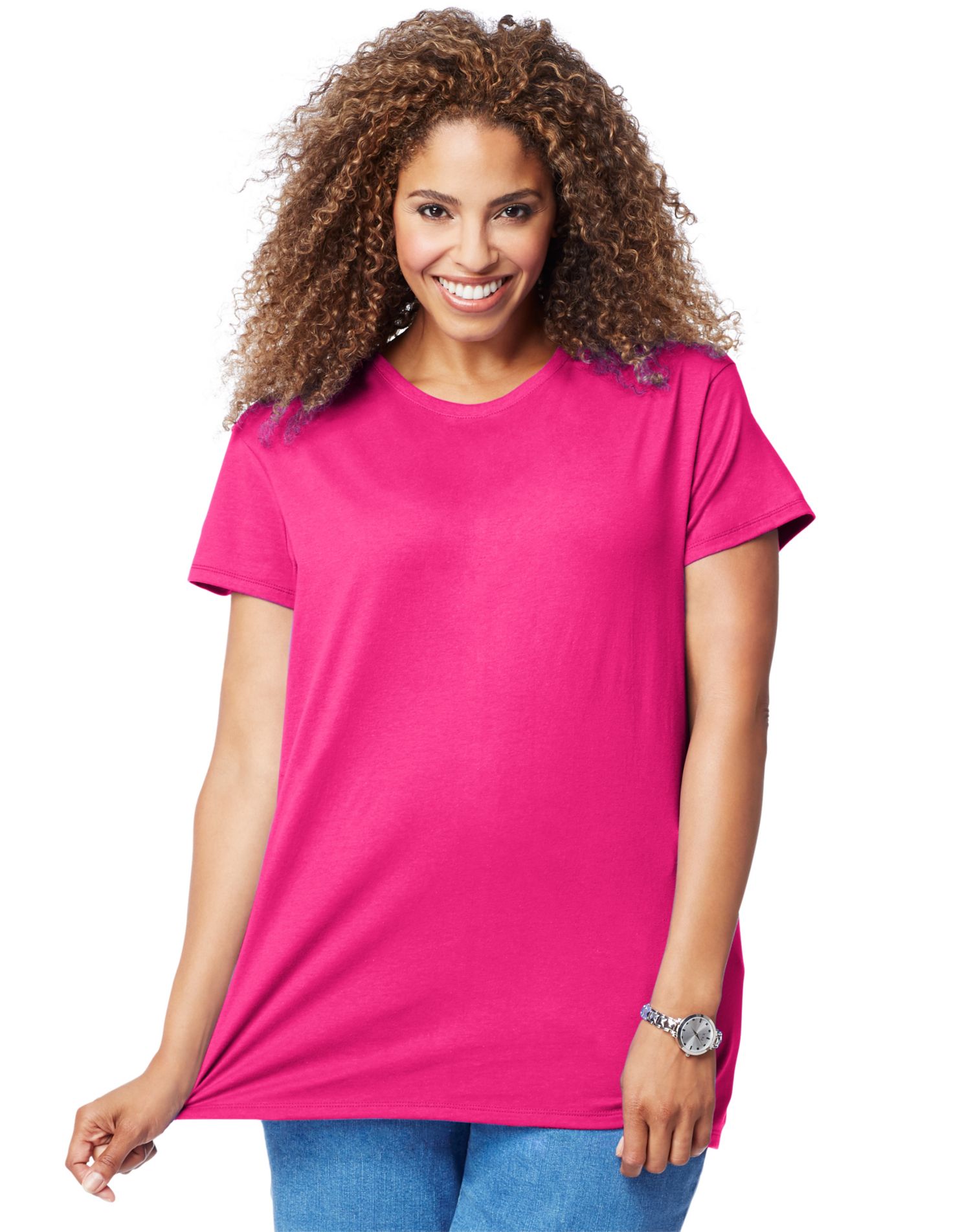 Just My Size T-Shirt Col Rond à Manches Courtes en Jersey de Coton pour Femmes, 5X, Amarante