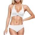 thumbnail image 3 of Jinhomg Womens High Waisted Bikini Set 2025 Trendy Twist Front Backless Halter Swimsuit Tops with Bottom 2 Piece Basic Solid Swimsuits Prime Day 2025 White S, 3 of 6