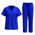 thumbnail image 1 of Nurse Scrub Top and Pants Set for Women, V-Neck Top with Front Pockets + Elastic Drawstring Waist Pants, Four-Way Stretch Fabric, Breathable, Dry-Clean or Hand Wash, 1 of 2