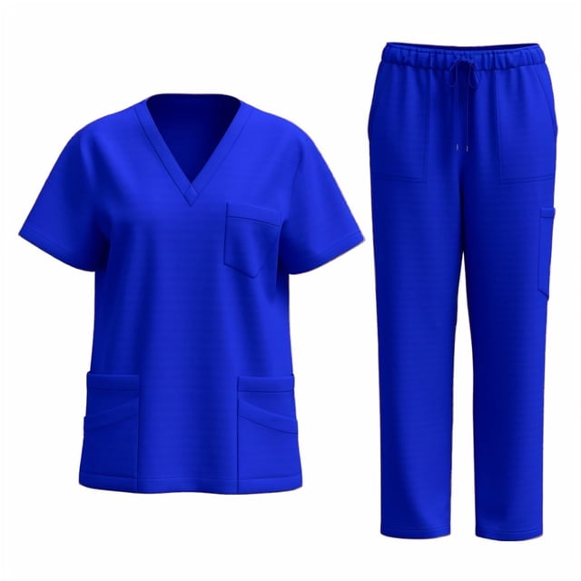 Nurse Scrub Top and Pants Set for Women, V-Neck Top with Front Pockets + Elastic Drawstring Waist Pants, Four-Way Stretch Fabric, Breathable, Dry-Clean or Hand Wash