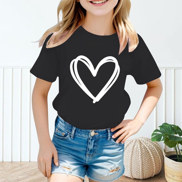 WEAIXIMIUNG T-Shirt Fille 4T Haut Fille Enfant Mignon Graphique Col Rond Manches Courtes Tee Été Décontracté T-Shirt 150