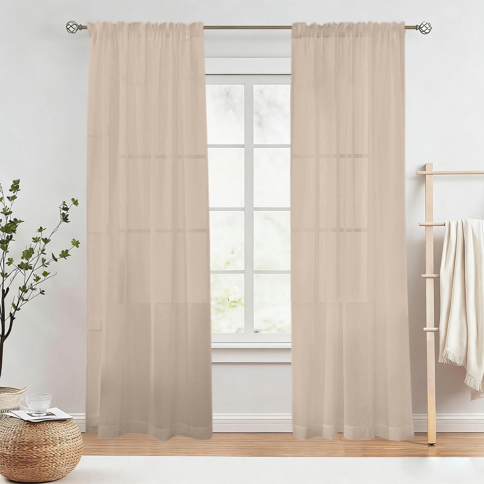 Weloille Light Filtering Sheer Window Curtain 2 Pieces, Rod Pocket ...