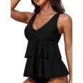 thumbnail image 3 of Charmo Ruffled V Neck Swim Tops for Womens Flowy Tankini Tops Padded Bathing Suit Tops(No Bottoms）, 3 of 7