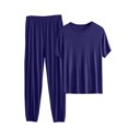 thumbnail image 1 of AherBiu Pyjamas Grande Taille pour Femmes Ensembles 2 Pcs Hauts à Col Ras du Cou Tenues d'Intérieur Ensembles Assortis Pantalons de Pyjama Longs Ensembles de Nuit, 1 of 3