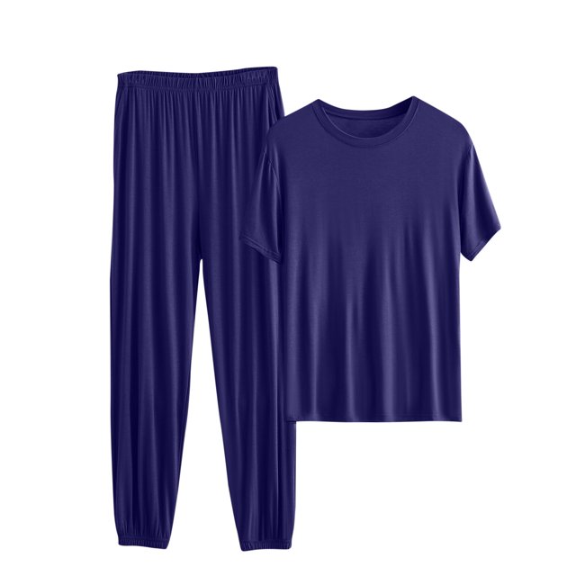 AherBiu Pyjamas Grande Taille pour Femmes Ensembles 2 Pcs Hauts à Col Ras du Cou Tenues d'Intérieur Ensembles Assortis Pantalons de Pyjama Longs Ensembles de Nuit