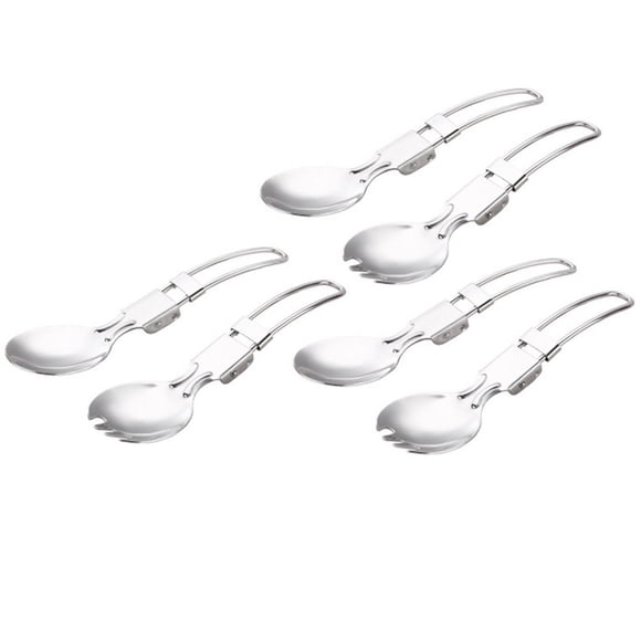KAKOWELY 6pcs Stainless Steel Portable Foldable Spoon Fork Camping Picnic Utensil Travel Cutlery (3pcs Foldable Spoon + 3pcs Foldable Fork Silver),6.02"X1.57"X0.39"
