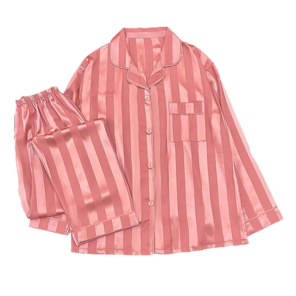 Cameland Womens Silk Satin Pajamas Set 2 Piece Button Down Sleepwear Loungewear Pajamas for Women Soft Comfy Long Sleeve Two-Piece Pj Set
