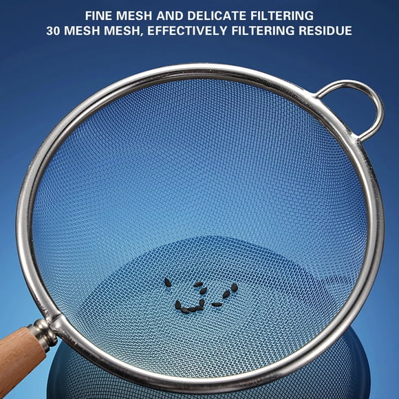 Meitianfacai Mesh Strainers Colander Sieve Filter, Oil Strainer Wire Fine Soy Milk Sieve Spoon Cooking Fine Mesh Filtration Residues Wooden Handle Flour Colander