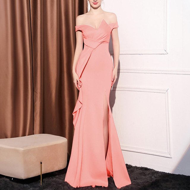 UPPADA Wedding Guest Dresses for Women One Shoulder Ruched Formal Evening Dress Wrap Ruffle Hem Dress Halter Bodycon Maxi Dress High Waist Party Prom Gown Cocktail Dress Early