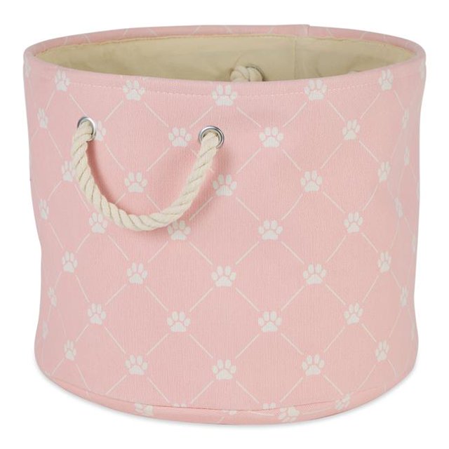 Design Imports CAMZ14256 Polyester Trellis Paw Round Pet Bin, Pink - Small