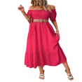 thumbnail image 1 of Women‘s Summer Pink Short Sleeve Off Shoulder A-line Beach Dress, 1 of 9