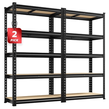 Exenoray 5-Tier Storage Shelves, 2Pack Heavy Duty Garage Shelving Unit, 11.8" D x 27.6" W x 60" H Metal Garage Shelf for Warehouse Pantry Basement, Black