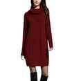 thumbnail image 1 of Womens Solid Color High Collar Casual Knit Sweater Dress, 1 of 1