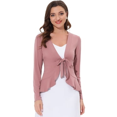 Allegra K Cardigan Habillé pour Femme, Chandails, devant à Nouer, Drapé, à Volants, Cardigan en Tricot, S Rose Foncé