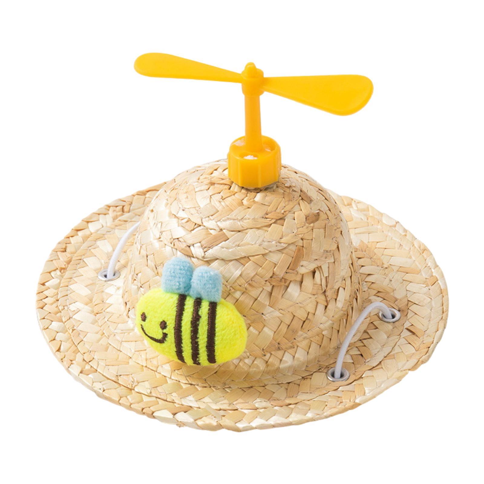BELOVING Hand Woven Straw Hat Adjustable Chin Strap Pet Hat for Sports Walking Summer Bee